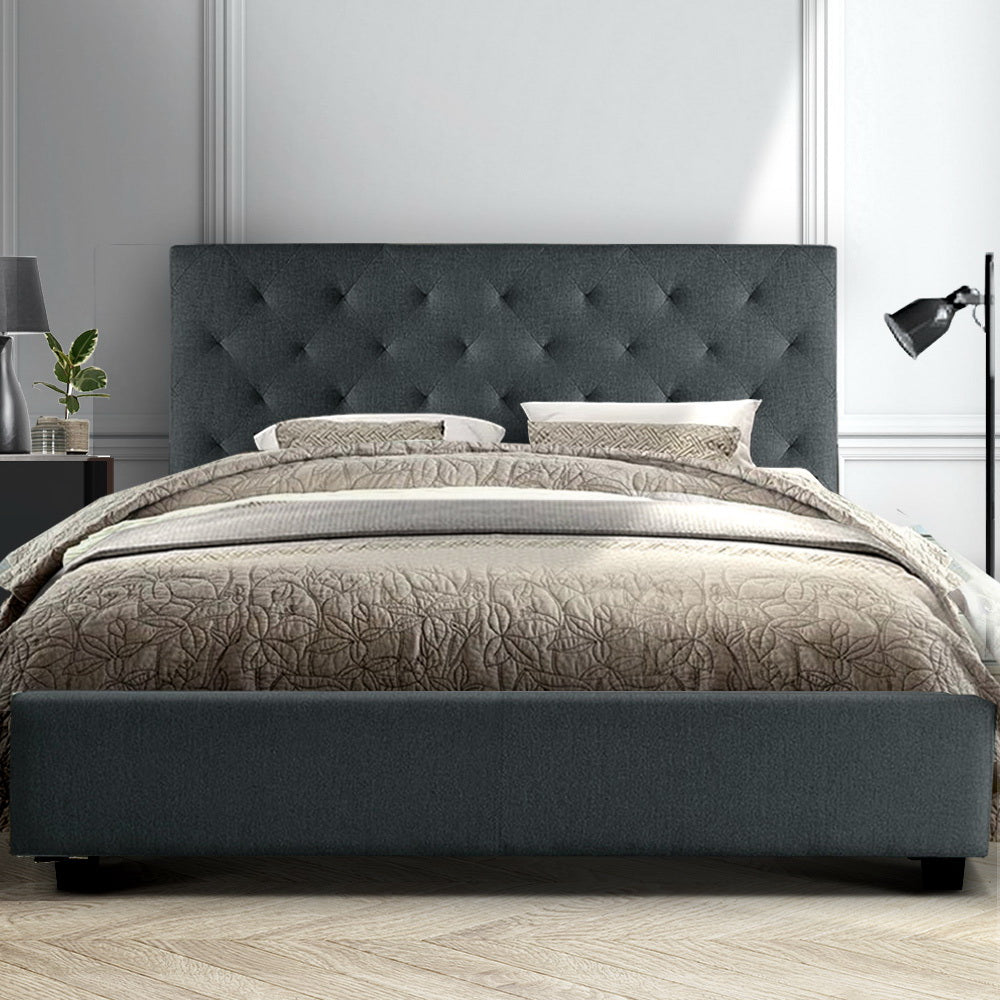 Artiss Queen Size Bed Frame Base Mattress Platform Fabric Wooden Charcoal VAN