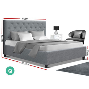 Artiss Queen Size Fabric Bed Frame  Headboard - Grey