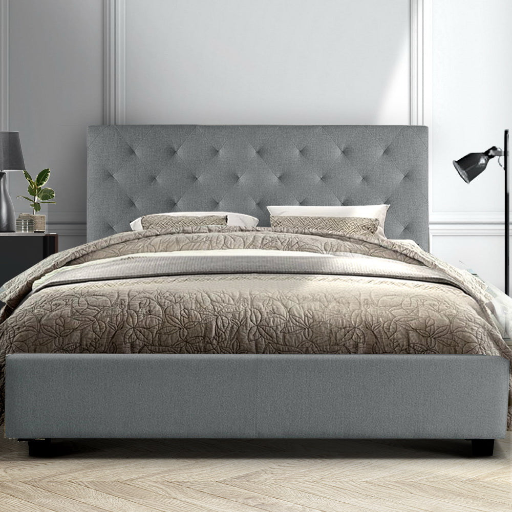 Artiss Queen Size Fabric Bed Frame  Headboard - Grey
