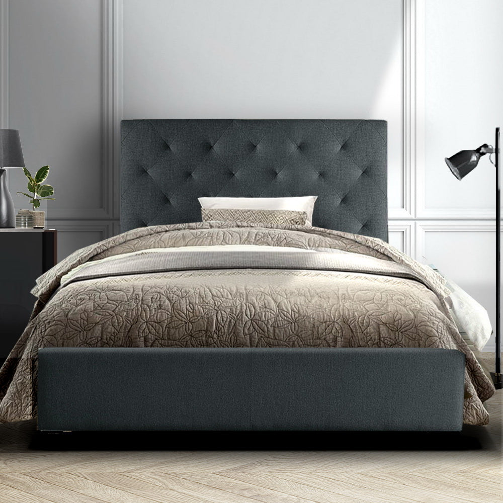 Artiss Single Size Bed Frame Base Mattress Platform Fabric Wooden Charcoal VAN
