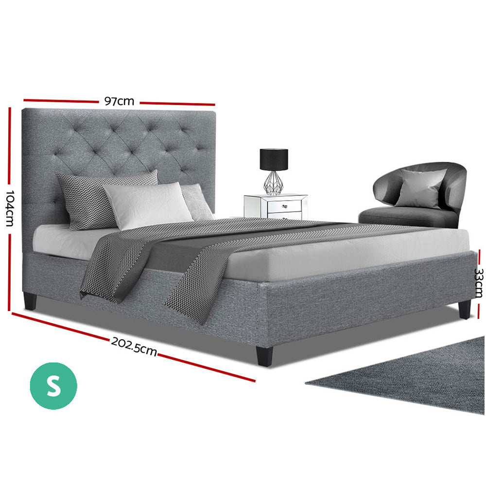 Artiss Single Size Bed Frame Base Mattress Platform Fabric Wooden Grey VAN