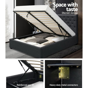 Artiss Double Full Size Gas Lift Bed Frame Charcoal Fabric Base With Storage Mattress