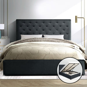 Artiss Double Full Size Gas Lift Bed Frame Charcoal Fabric Base With Storage Mattress
