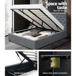 Artiss King Size Gas Lift Bed Frame Base With Storage Mattress Grey Fabric VILA