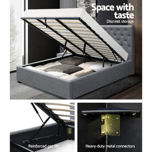 Artiss King Size Gas Lift Bed Frame Base With Storage Mattress Grey Fabric VILA