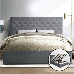 Artiss King Size Gas Lift Bed Frame Base With Storage Mattress Grey Fabric VILA