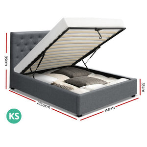 Artiss VILA King Single Size Gas Lift Bed Frame Base With Storage Mattress Grey Fabric
