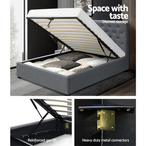 Artiss VILA King Single Size Gas Lift Bed Frame Base With Storage Mattress Grey Fabric