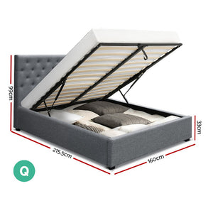 Artiss Queen Size Gas Lift Bed Frame Base With Storage Mattress Grey Fabric VILA