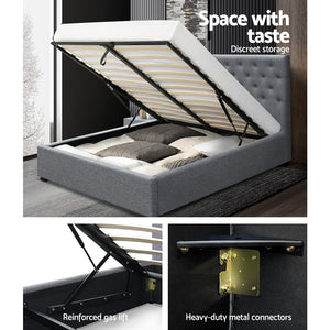 Artiss Queen Size Gas Lift Bed Frame Base With Storage Mattress Grey Fabric VILA