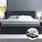 Artiss WARE Double Full Size Gas Lift Bed Frame Base With Storage Mattress Charcoal Fabric