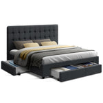 Artiss Double Size Fabric Bed Frame Headboard with Drawers  - Charcoal