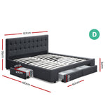 Artiss Double Size Fabric Bed Frame Headboard with Drawers  - Charcoal