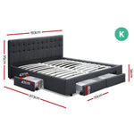 Artiss King Size Fabric Bed Frame Headboard with Drawers  - Charcoal