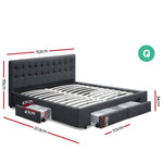 Artiss Queen Size Fabric Bed Frame Headboard with Drawers  - Charcoal