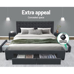 Artiss Queen Size Fabric Bed Frame Headboard with Drawers  - Charcoal
