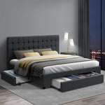 Artiss Queen Size Fabric Bed Frame Headboard with Drawers  - Charcoal