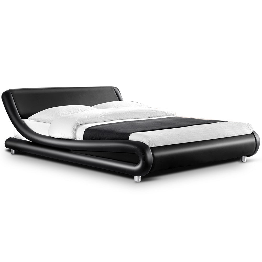 Artiss Double Size Bed Frame Base Mattress Platform Black Leather Wooden FLIO