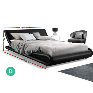 Artiss Double Size Bed Frame Base Mattress Platform Black Leather Wooden FLIO