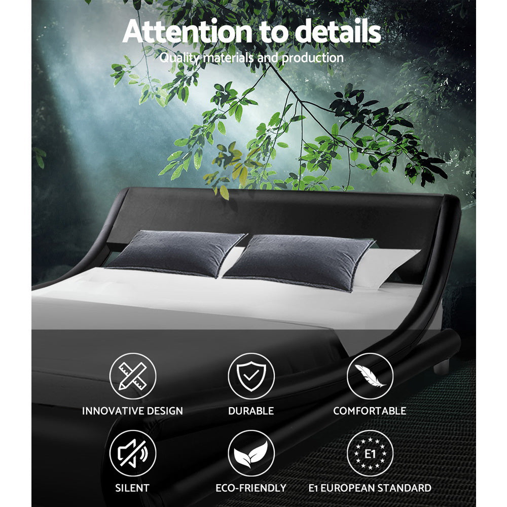 Artiss Double Size Bed Frame Base Mattress Platform Black Leather Wooden FLIO