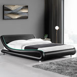 Artiss Double Size Bed Frame Base Mattress Platform Black Leather Wooden FLIO