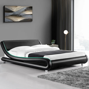 Artiss Double Size Bed Frame Base Mattress Platform Black Leather Wooden FLIO