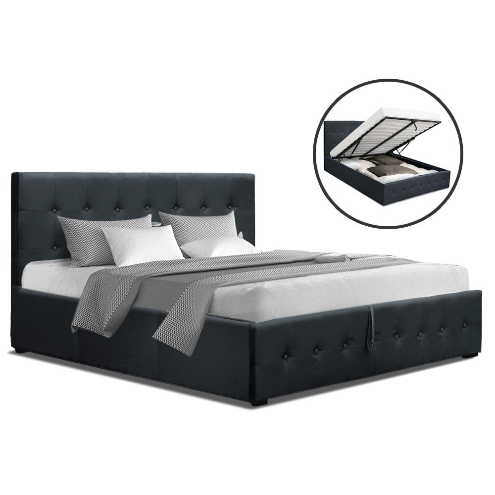 Artiss Gas Lift Double Bed Frame - Charcoal