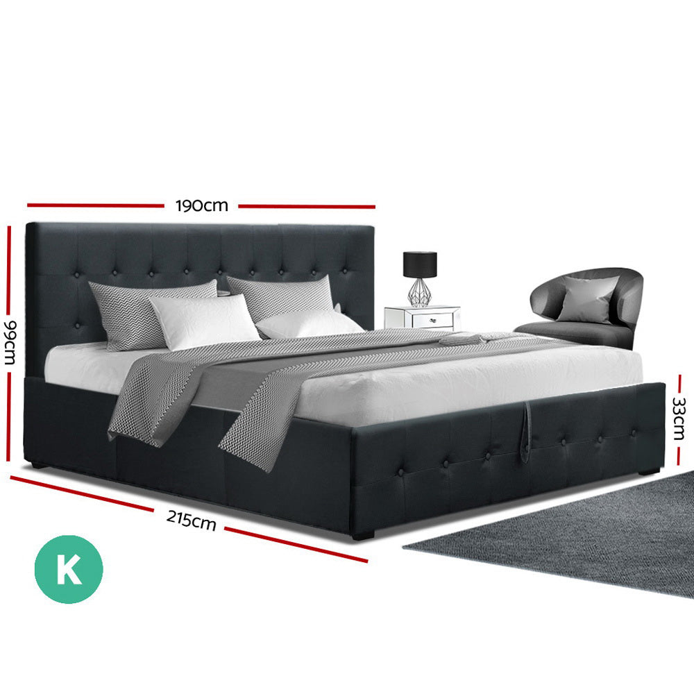 Artiss Gas Lift King Bed Frame - Charcoal