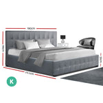 Artiss ROCA King Size Gas Lift Bed Frame Base With Storage Mattress Grey Fabric