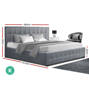 Artiss ROCA King Size Gas Lift Bed Frame Base With Storage Mattress Grey Fabric