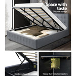 Artiss ROCA King Size Gas Lift Bed Frame Base With Storage Mattress Grey Fabric