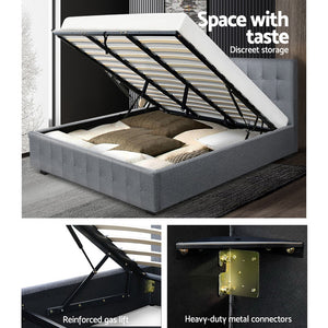Artiss ROCA King Size Gas Lift Bed Frame Base With Storage Mattress Grey Fabric