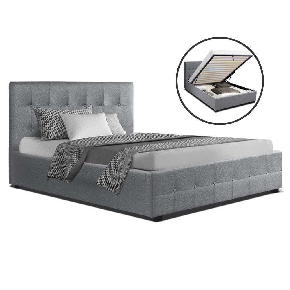 Artiss ROCA King Single Size Gas Lift Bed Frame Base With Storage Mattress Grey Fabric