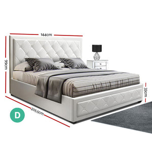 Artiss TIYO Double Full Size Gas Lift Bed Frame Base With Storage Mattress White Leather
