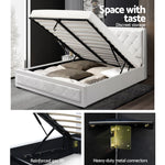 Artiss TIYO Double Full Size Gas Lift Bed Frame Base With Storage Mattress White Leather
