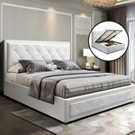 Artiss TIYO Double Full Size Gas Lift Bed Frame Base With Storage Mattress White Leather