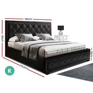 Artiss TIYO King Size Gas Lift Bed Frame Base With Storage Mattress Black Leather