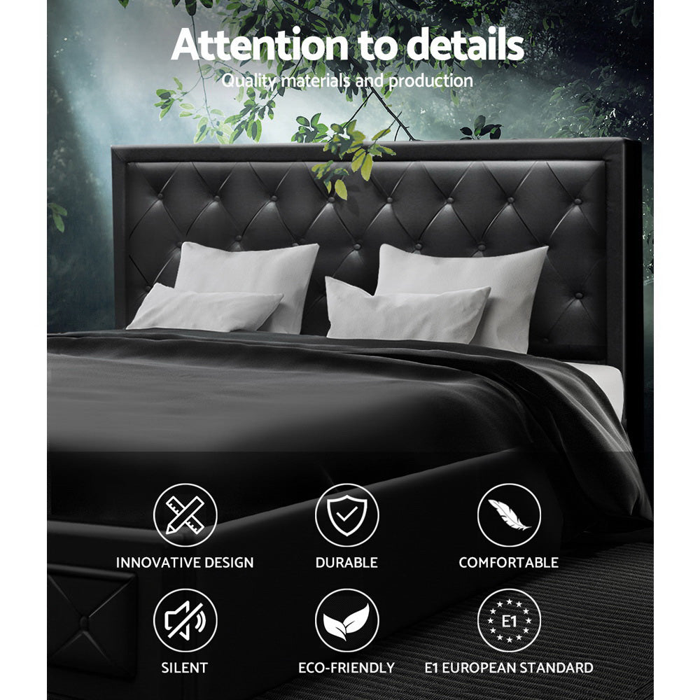 Artiss TIYO King Size Gas Lift Bed Frame Base With Storage Mattress Black Leather