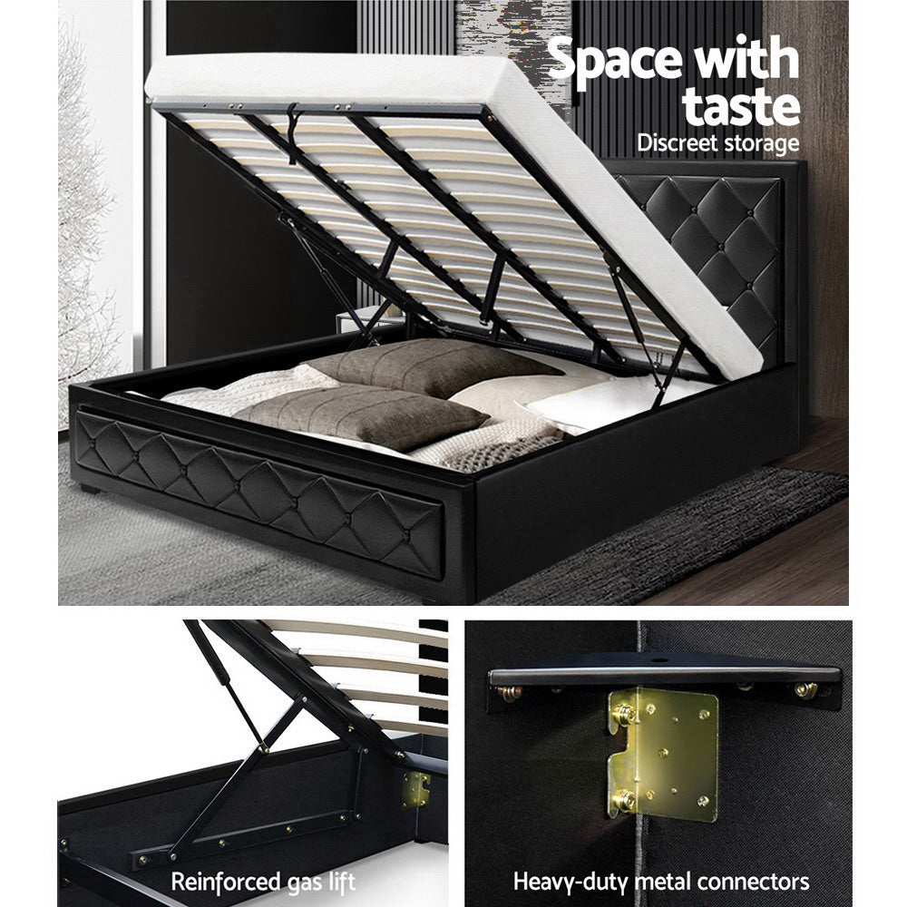 Artiss TIYO King Size Gas Lift Bed Frame Base With Storage Mattress Black Leather