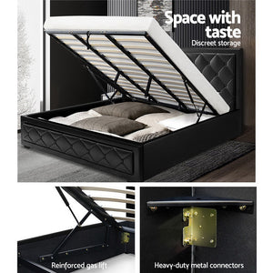Artiss TIYO King Size Gas Lift Bed Frame Base With Storage Mattress Black Leather