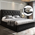 Artiss TIYO King Size Gas Lift Bed Frame Base With Storage Mattress Black Leather