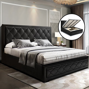 Artiss TIYO King Size Gas Lift Bed Frame Base With Storage Mattress Black Leather