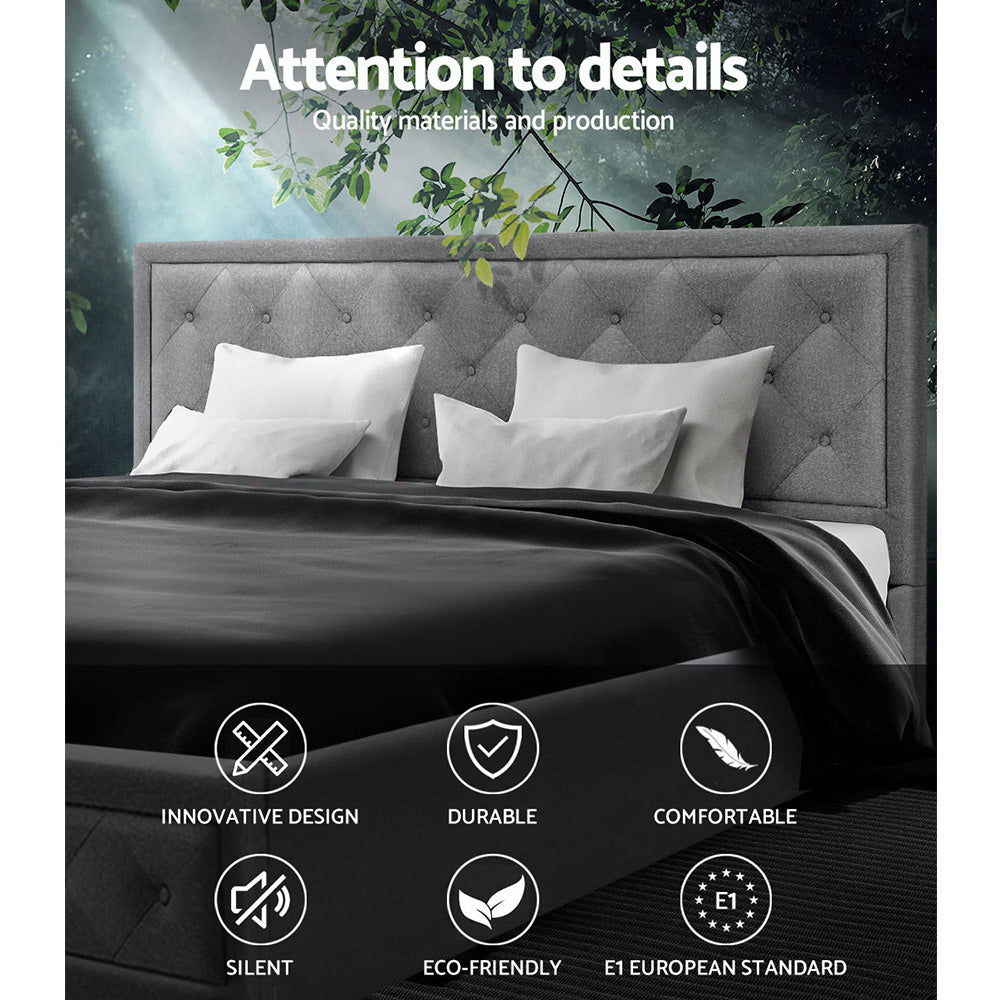 Artiss TIYO King Size Gas Lift Bed Frame Base With Storage Mattress Grey Fabric