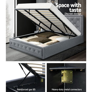 Artiss TIYO King Size Gas Lift Bed Frame Base With Storage Mattress Grey Fabric