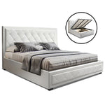Artiss TIYO King Size Gas Lift Bed Frame Base With Storage Mattress White Leather