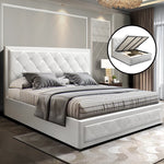 Artiss TIYO King Size Gas Lift Bed Frame Base With Storage Mattress White Leather