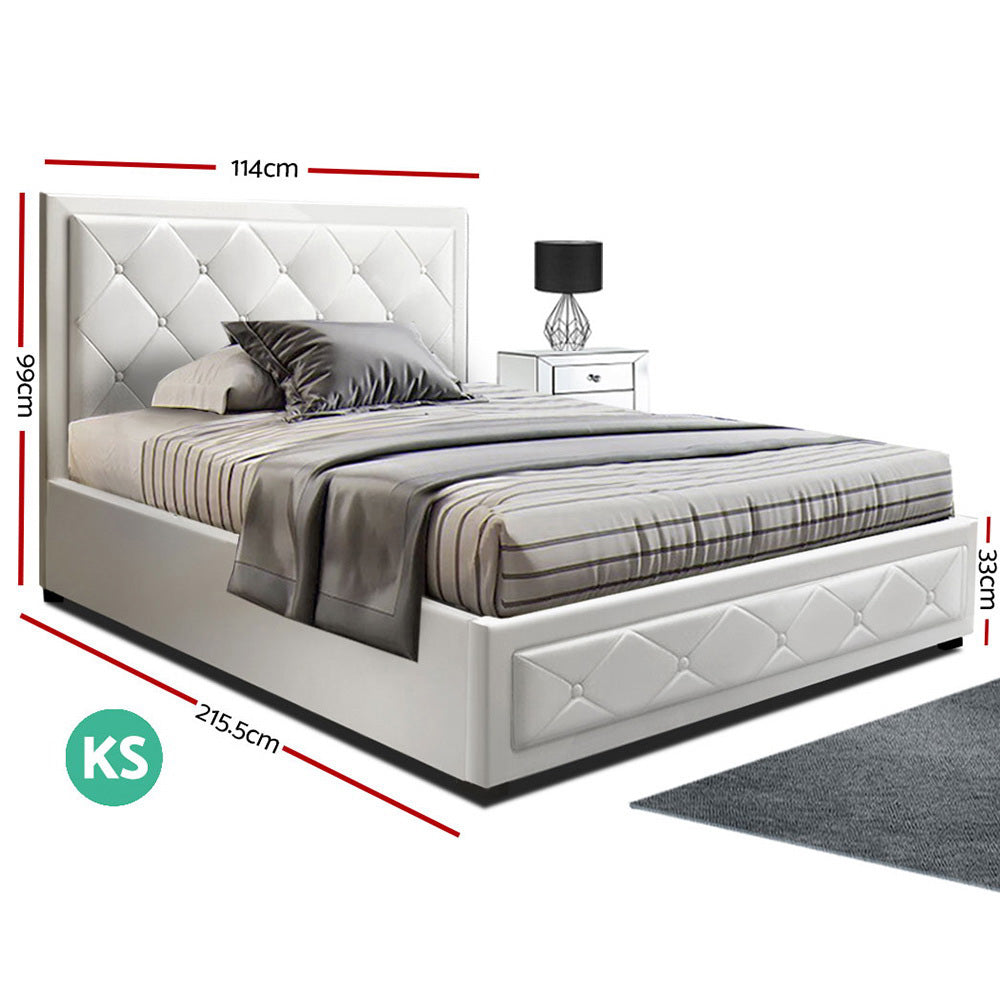 Artiss TIYO King Single Size Gas Lift Bed Frame Base With Storage Mattress White Leather