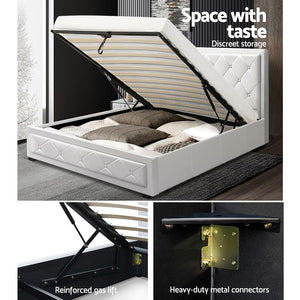 Artiss TIYO King Single Size Gas Lift Bed Frame Base With Storage Mattress White Leather