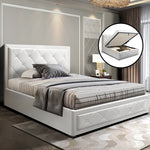 Artiss TIYO King Single Size Gas Lift Bed Frame Base With Storage Mattress White Leather