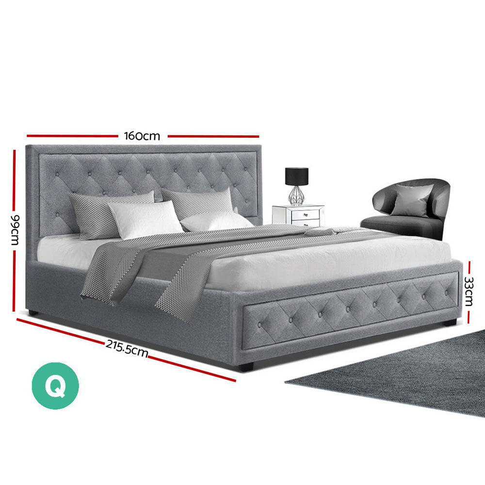 Artiss TIYO Queen Size Gas Lift Bed Frame Base With Storage Mattress Grey Fabric
